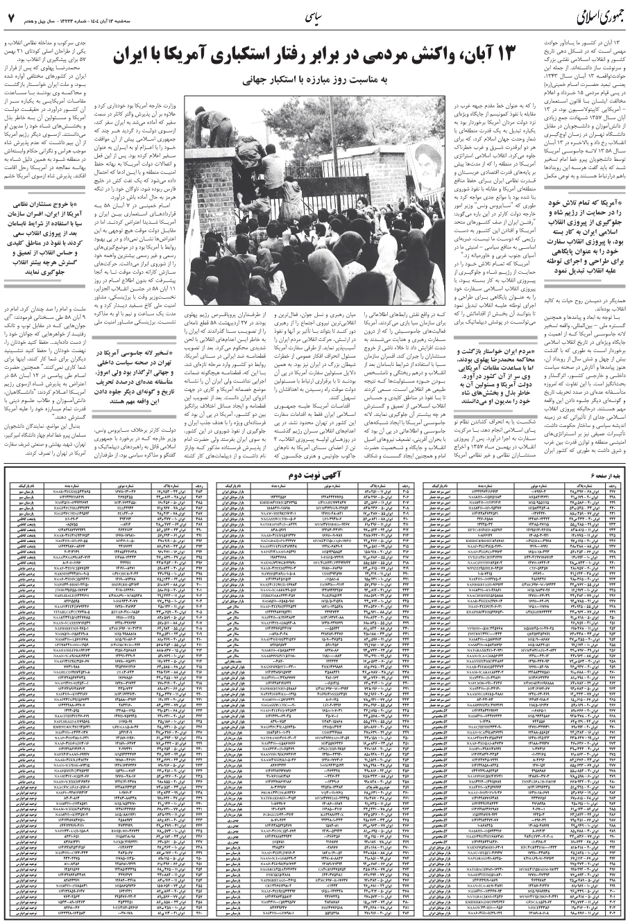 13 آبان، واکنش مردمي در برابر رفتار استکباري آمريکا با ايران